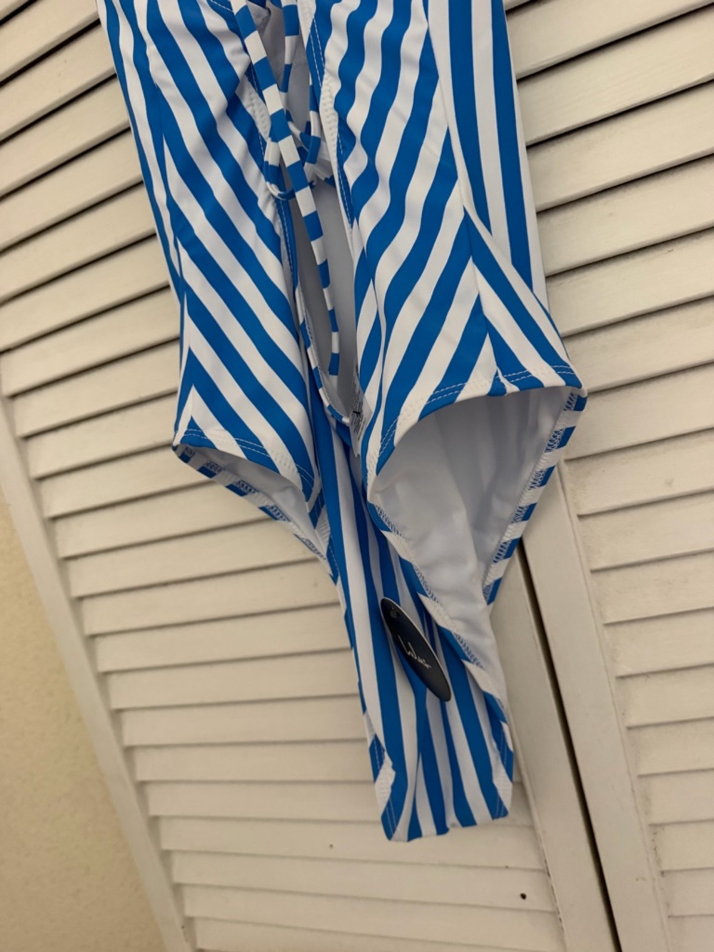 NEW Lulu's Blue and White Striped Lace up back One-Piece - Picture 10 of 12